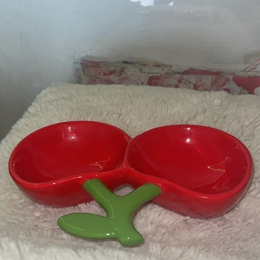 Red Cherry Shaped Ceramic Bowl pet feeder